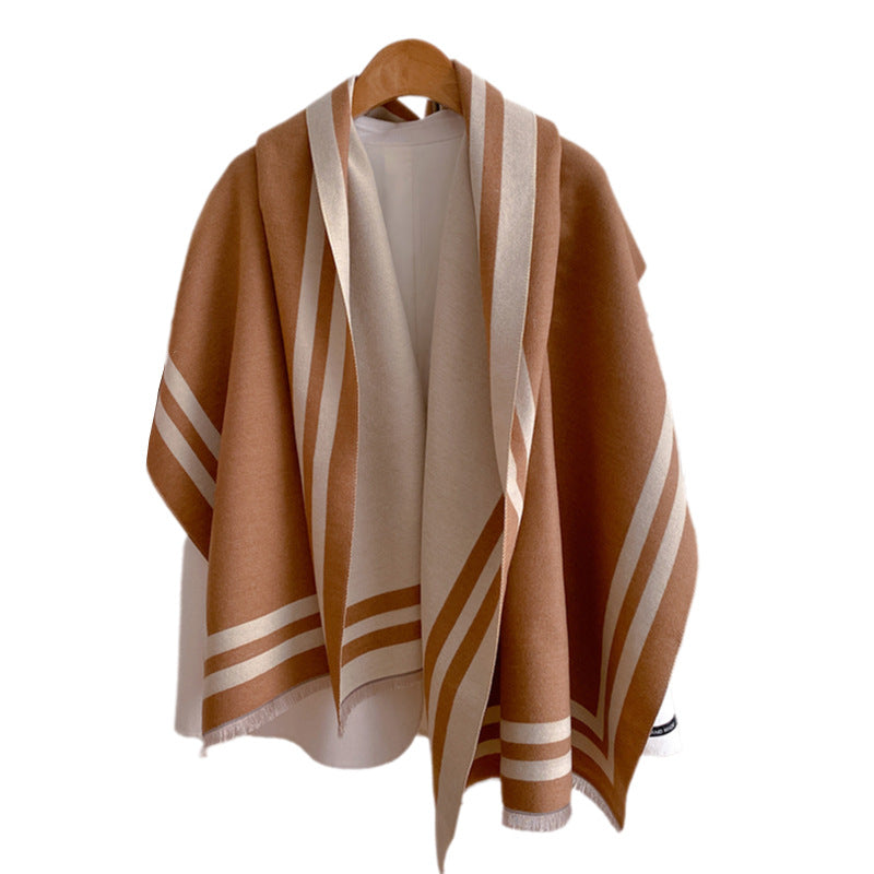 2024 autumn and winter hot selling imitation cashmere fashion solid color geometric line jacquard shawl thick warm women's scarf