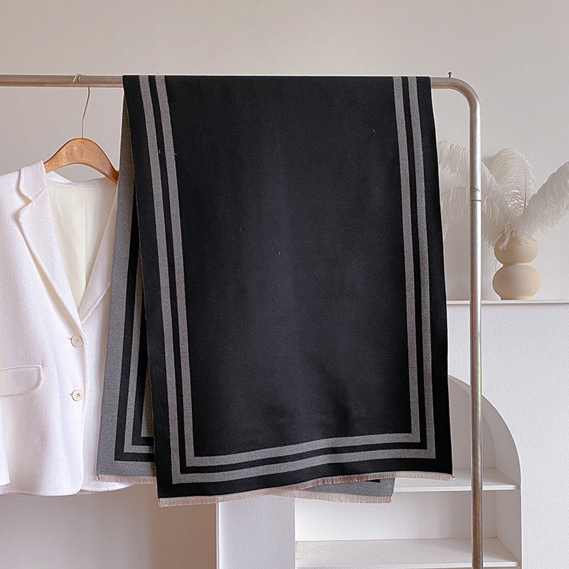 2024 autumn and winter hot selling imitation cashmere fashion solid color geometric line jacquard shawl thick warm women's scarf