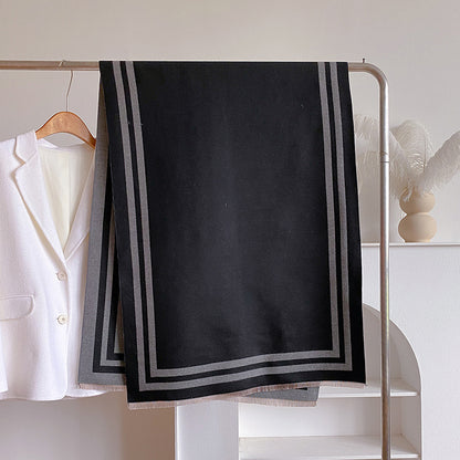 2024 autumn and winter hot selling imitation cashmere fashion solid color geometric line jacquard shawl thick warm women's scarf