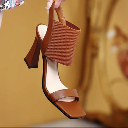 LORVENES Sculpted Square Toe Strap Heels