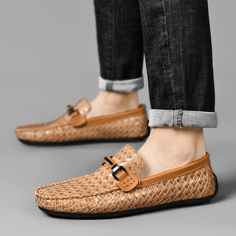 Men’s Woven Leather Buckle Loafers