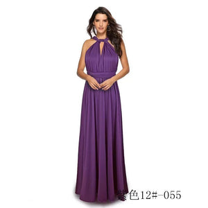 LORVENES backless halter maxi dress in flowing fabric, featuring a deep V neckline and open back design.