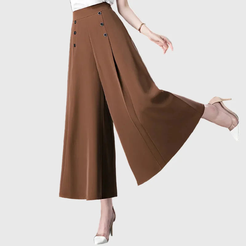 LORVENE Ease Luxe Pants in soft fabric with a relaxed fit, shown in a neutral color on a model.