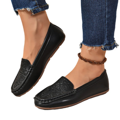 LORVENES Embroidered White Comfort Loafers