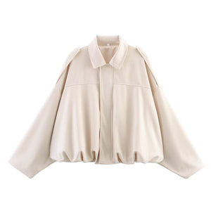 LORVENES women's suede-textured bomber jacket with lapel, zipper, and button details for spring and autumn fashion.