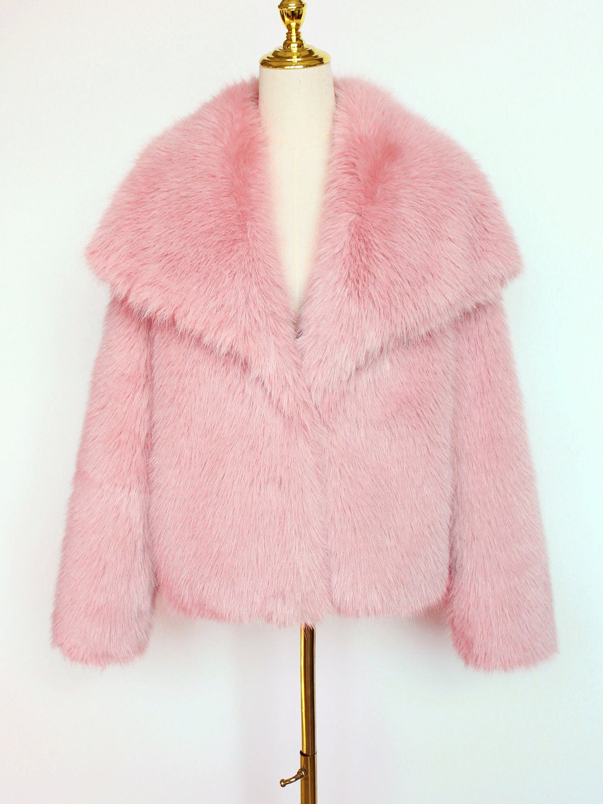 LORVENES women's faux fur coat in beige, short woolen style for autumn and winter, featuring a plush, cozy artificial fur top.
