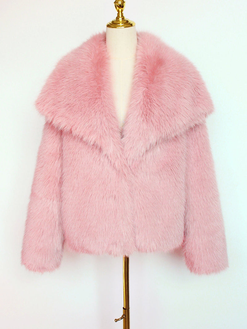 LORVENES women's faux fur coat in beige, short woolen style for autumn and winter, featuring a plush, cozy artificial fur top.