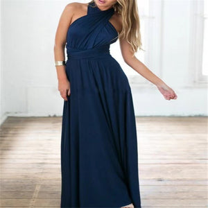 LORVENES backless halter maxi dress in flowing fabric, stylish design with open back and elegant silhouette.