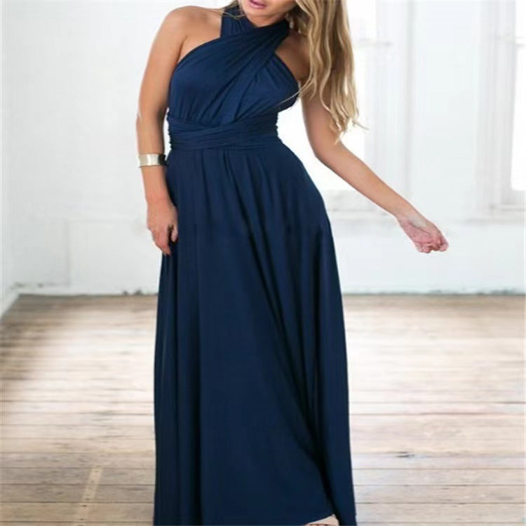 LORVENES backless halter maxi dress in flowing fabric, stylish design with open back and elegant silhouette.