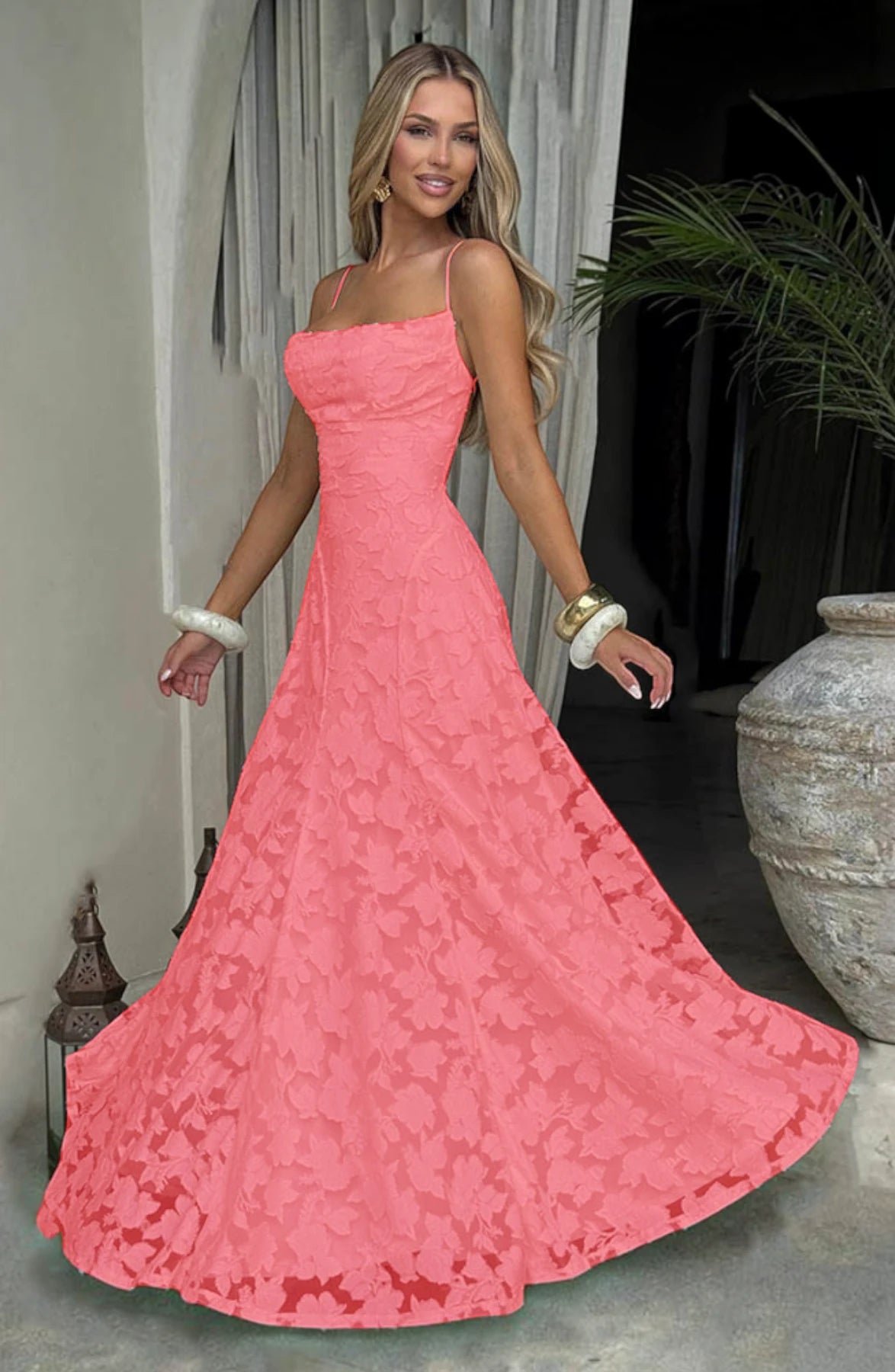 LORVENES sexy flowy bridal dress with delicate fabric and elegant design, perfect for a romantic wedding occasion.
