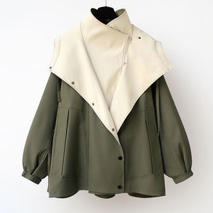 LORVENE Soft Signature Jacket in light beige with a relaxed fit and zip-up front, displayed on a hanger.