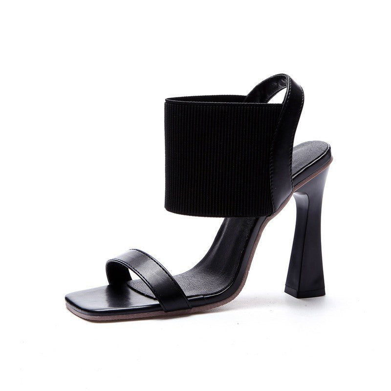 LORVENES Sculpted Square Toe Strap Heels