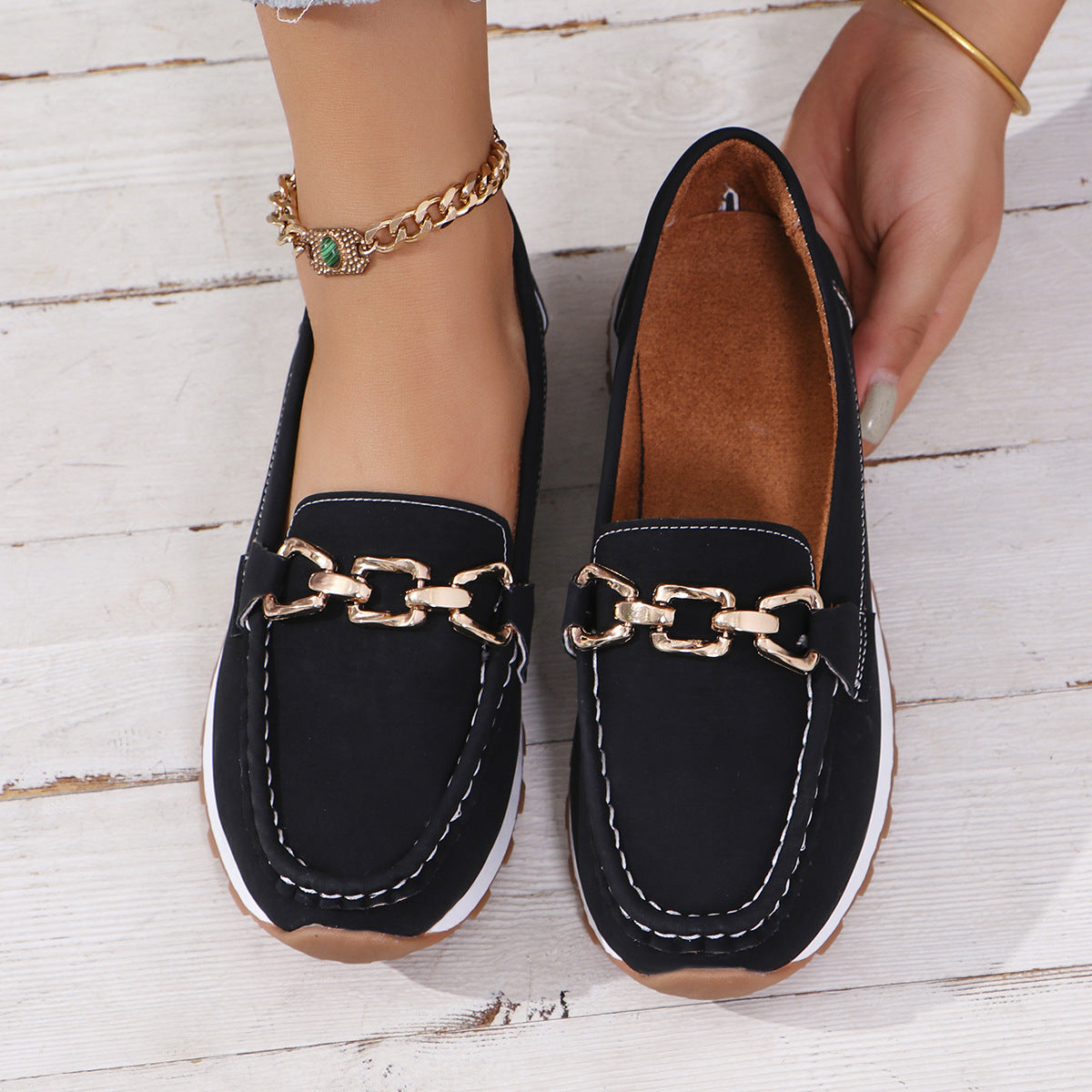 LORVENES Chain Detail Thick Sole Loafers