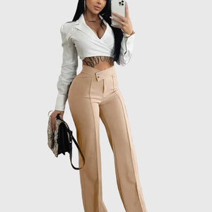 LORVENE Form Luxe Pants in sleek black, tailored fit with elastic waistband and modern design, suitable for casual or dressy wear.