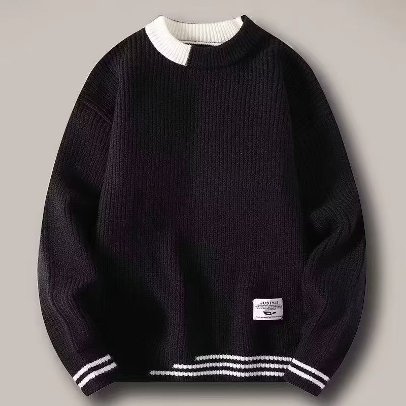 LORVENES Two Tone Collar Chunky Knit Sweater