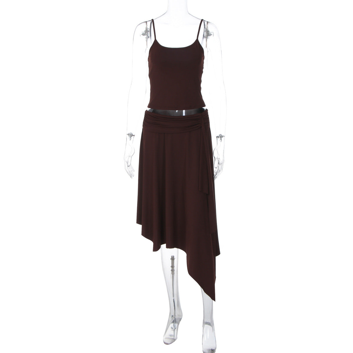 2025 Summer New Arrival Sexy Hot Girl Style Solid Color Camisole Tank Top and Ruffled Irregular Skirt Two-Piece Set