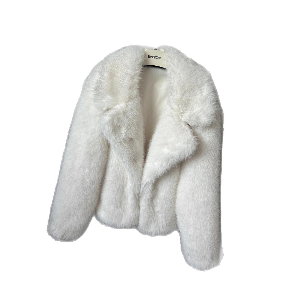 LORVENES women's thickened fox fur coat with faux fur overcoat, winter suit collar, stylish warm outerwear for women