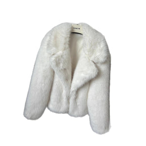LORVENES women's thickened fox fur coat with faux fur overcoat, winter suit collar, stylish warm outerwear for women