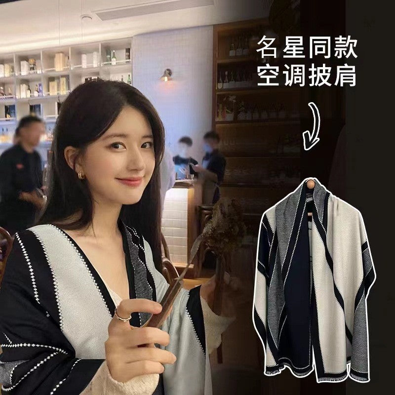 LORVENES Bee Jacquard Cashmere Touch Shawl