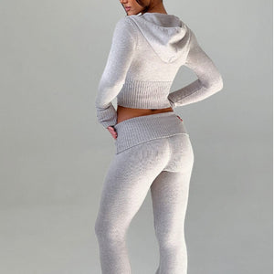 2025 Spring New European and American Cross-border Solid Color Slim Short Hooded Top Casual Pants Suit Two-piece Set Women