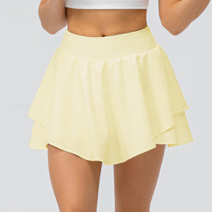 LORVENE Elegant Line Skirt in neutral fabric, showcasing a sleek, fitted silhouette and stylish design on a model.