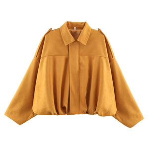 LORVENES suede textured bomber jacket with lapel collar and zipper closure, suitable for spring and autumn fashion.