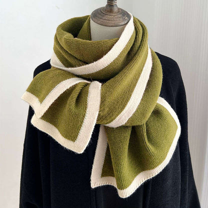 LORVENES Contrast Border Knit Winter Scarf
