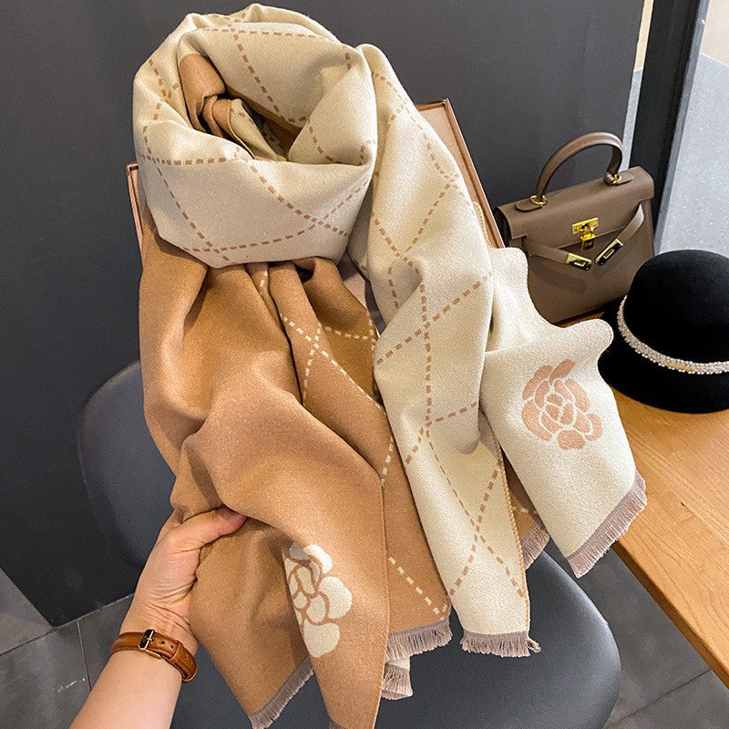 LORVENES Bee Jacquard Cashmere Touch Shawl