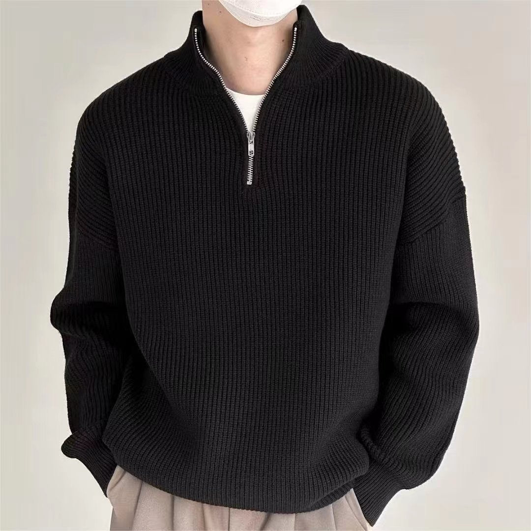 LORVENES Relaxed Half Zip Mock Neck Sweater