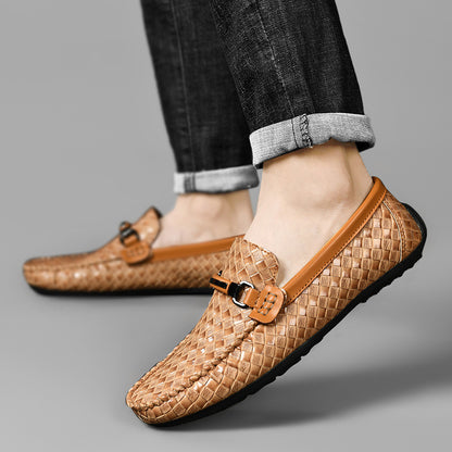 Men’s Woven Leather Buckle Loafers