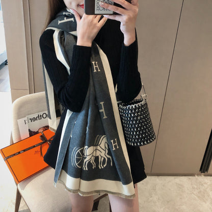 LORVENES Bee Jacquard Cashmere Touch Shawl