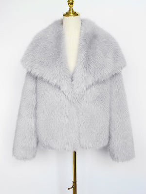 LORVENES women's faux fur coat, short woolen style for autumn and winter, featuring plush artificial fur and stylish design.