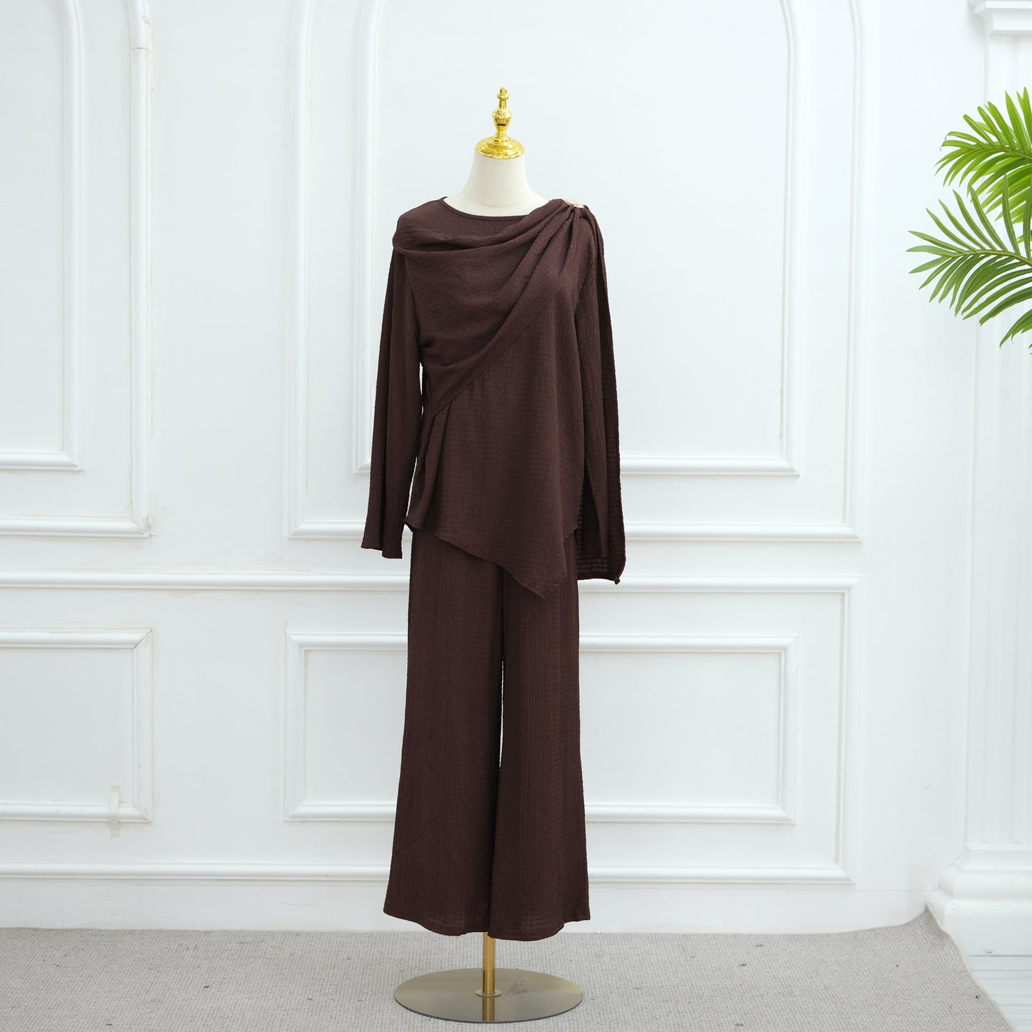 2025Loriya AliExpress Amazon Dubai Türkiye solid color buttoned cardigan pants two-piece set LR1034