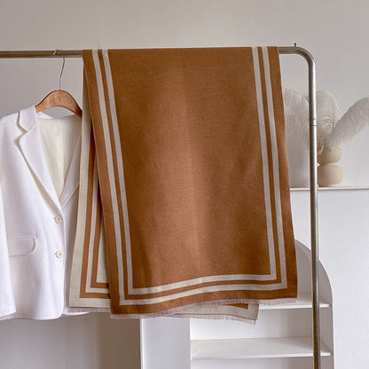 2024 autumn and winter hot selling imitation cashmere fashion solid color geometric line jacquard shawl thick warm women's scarf