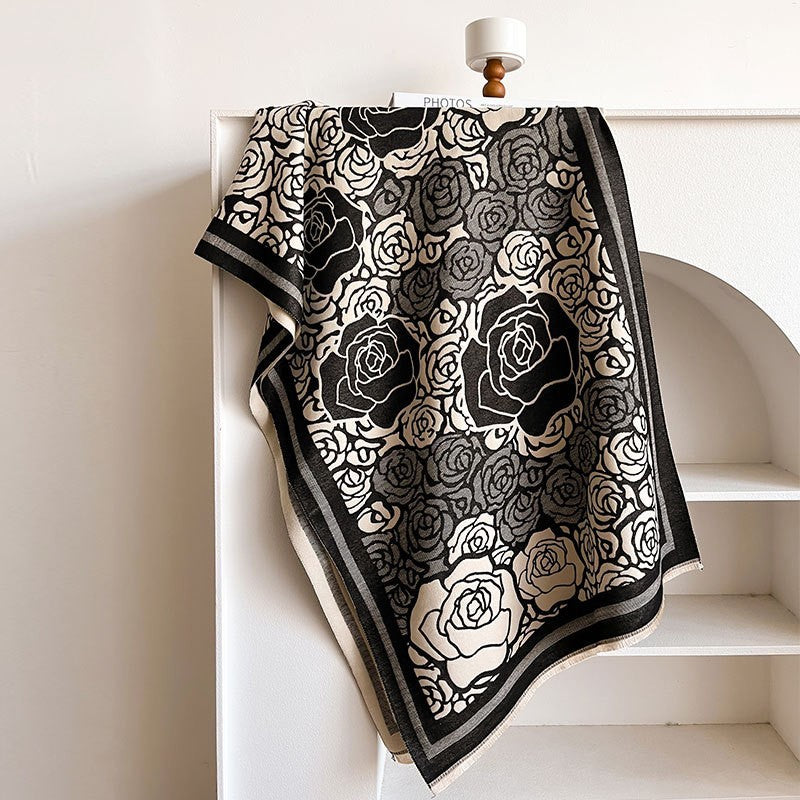 LORVENES Bee Jacquard Cashmere Touch Shawl
