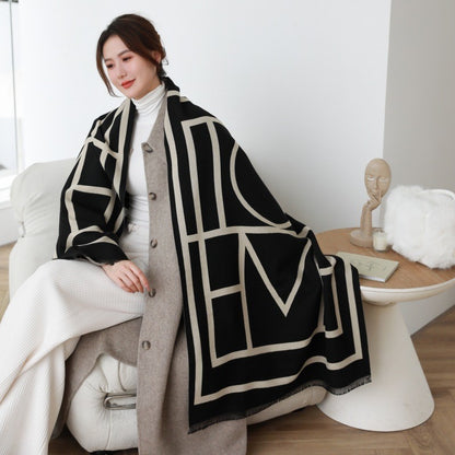 LORVENES Bee Jacquard Cashmere Touch Shawl