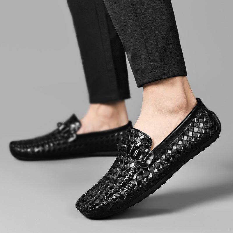 Men’s Woven Leather Buckle Loafers