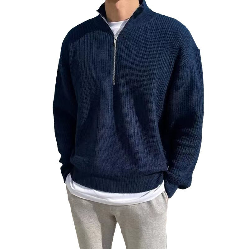 LORVENES Relaxed Half Zip Mock Neck Sweater