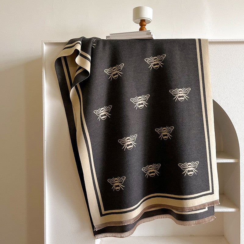 LORVENES Bee Jacquard Cashmere Touch Shawl