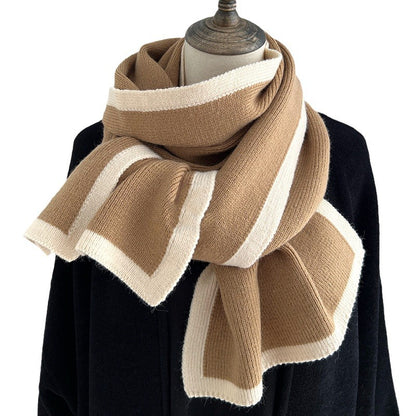 LORVENES Contrast Border Knit Winter Scarf