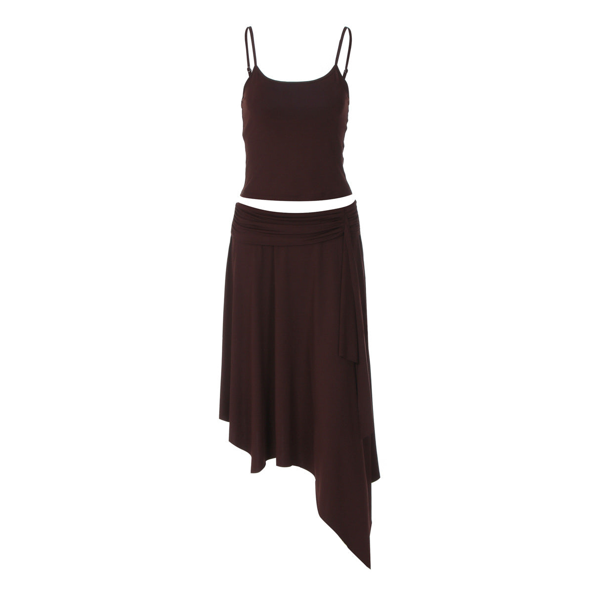 2025 Summer New Arrival Sexy Hot Girl Style Solid Color Camisole Tank Top and Ruffled Irregular Skirt Two-Piece Set