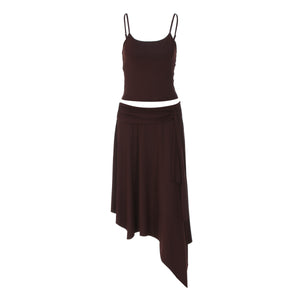 2025 Summer New Arrival Sexy Hot Girl Style Solid Color Camisole Tank Top and Ruffled Irregular Skirt Two-Piece Set