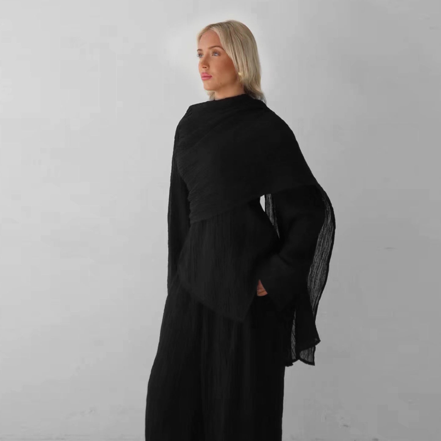2025Loriya AliExpress Amazon Dubai Türkiye solid color buttoned cardigan pants two-piece set LR1034