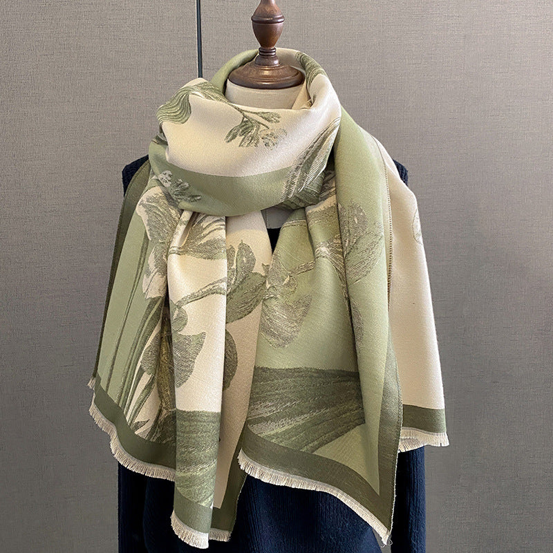 LORVENES Sage Botanical Cashmere Touch Shawl