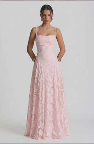 LORVENES sexy flowy bridal dress in soft fabric with elegant draping, perfect for a romantic wedding look.