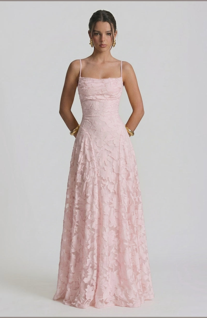 LORVENES sexy flowy bridal dress in soft fabric with elegant draping, perfect for a romantic wedding look.