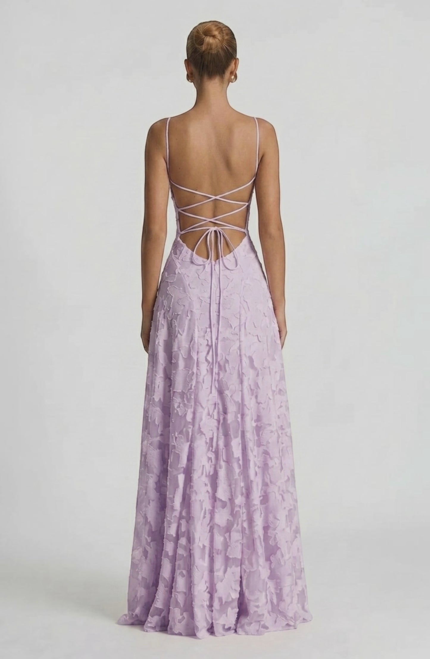LORVENES sexy flowy bridal dress in soft fabric with elegant draping, perfect for wedding or special occasions.