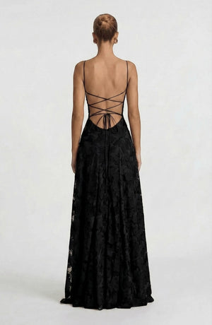 LORVENES sexy flowy bridal dress with elegant fabric and intricate details, perfect for a wedding or special occasion.