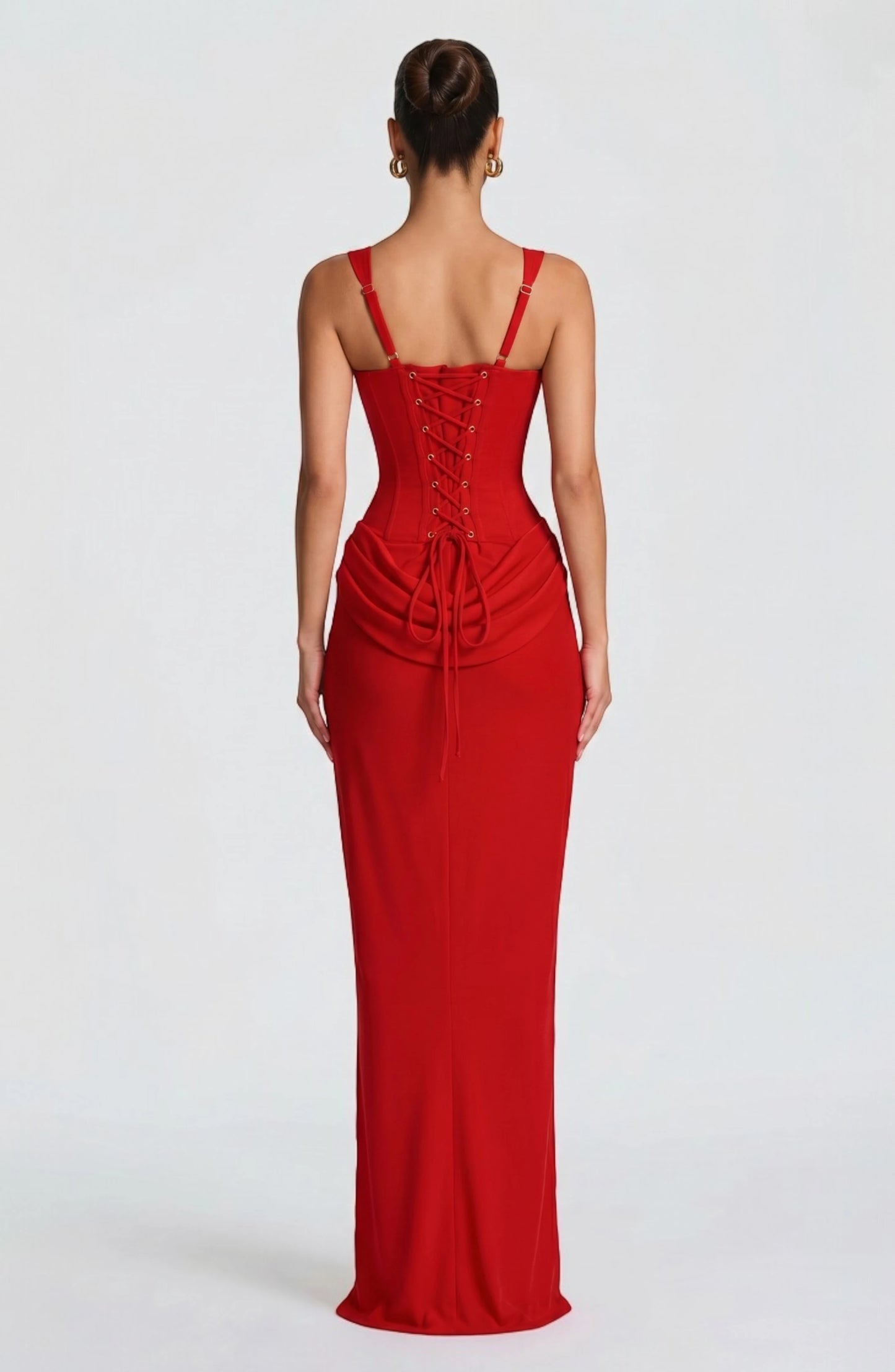 LORVENES halter bodycon maxi dress in vibrant orange, fitted design with a halter neckline and flowing length.