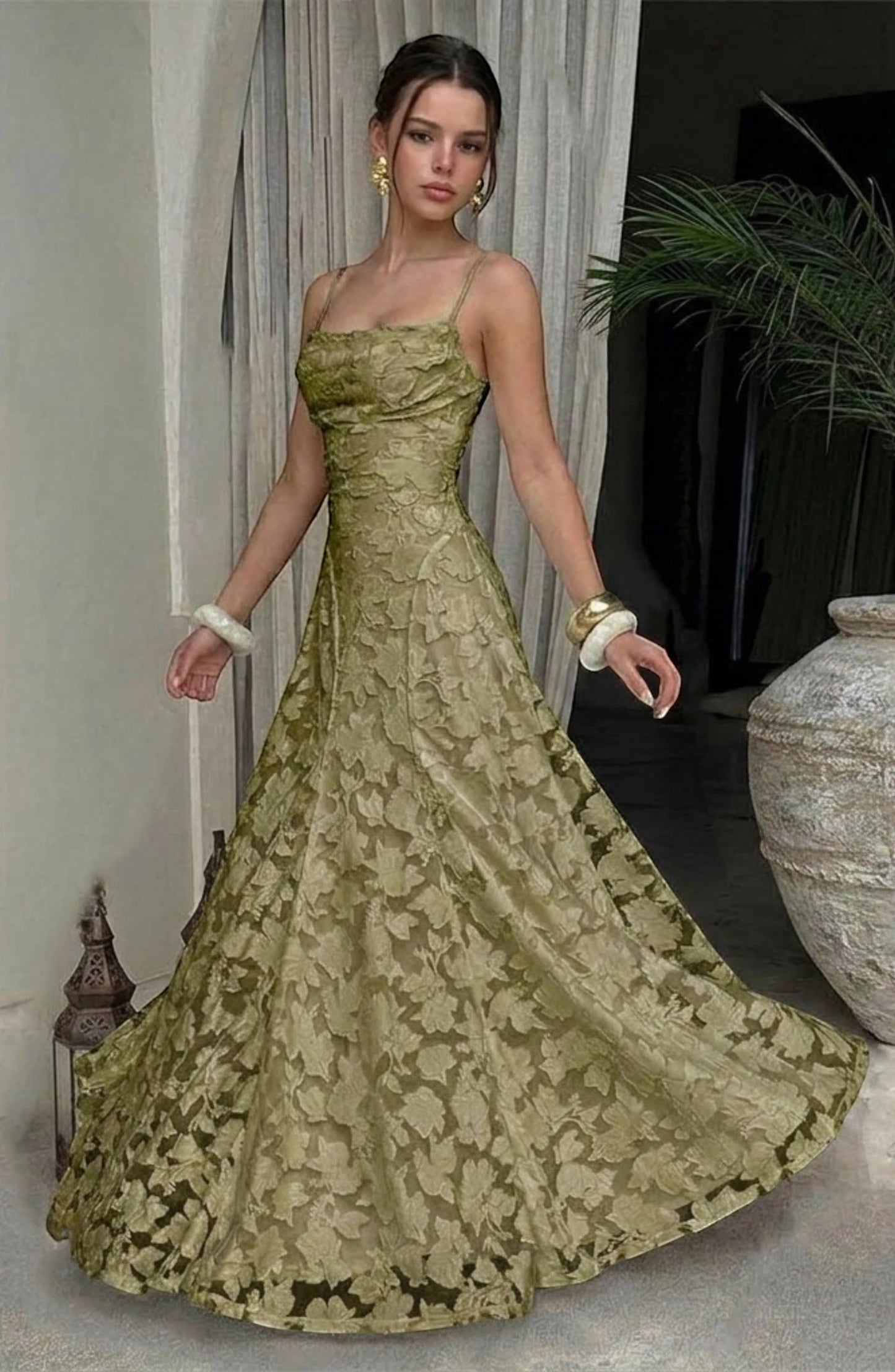 Flowy bridal dress by LORVENES featuring elegant fabric, delicate design, and a romantic silhouette for wedding occasions.